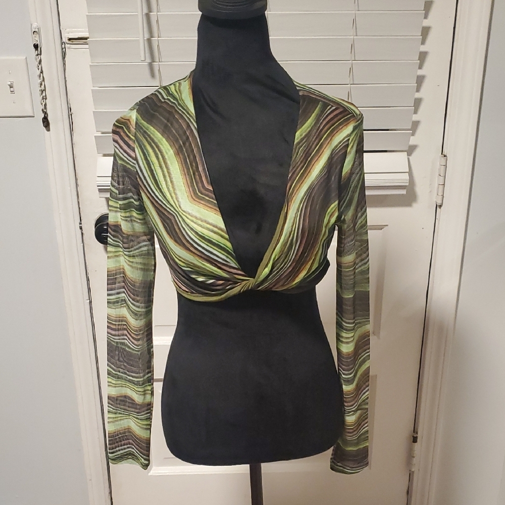 White Fox Striped Green and Brown Women's Crop Top